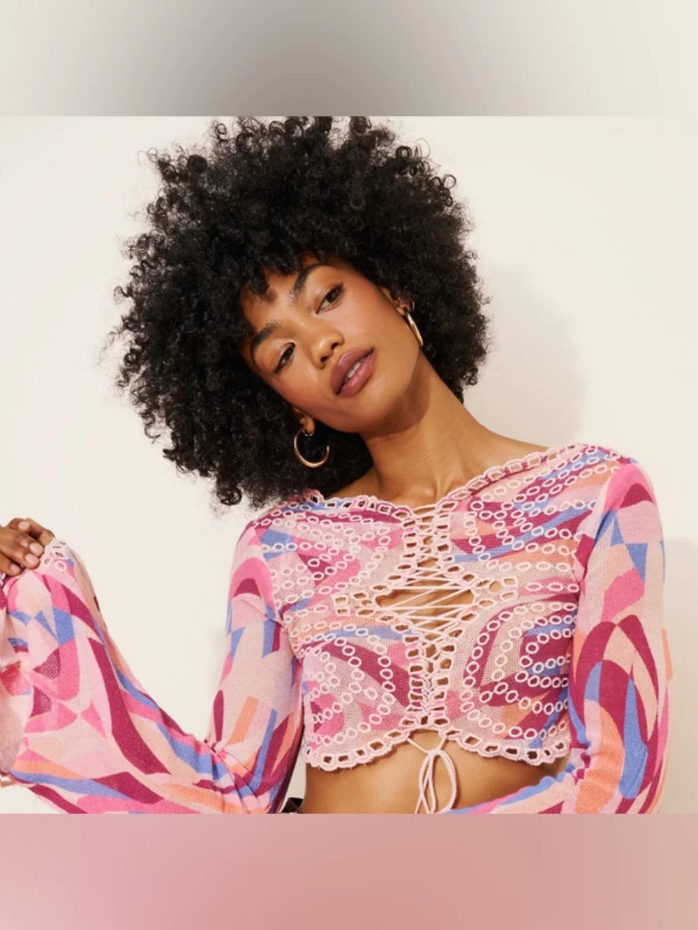 Free People Eyes On You Lace Up Retro Swirl Crop Top size XS